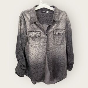 Distressed Leopard Print Button Down